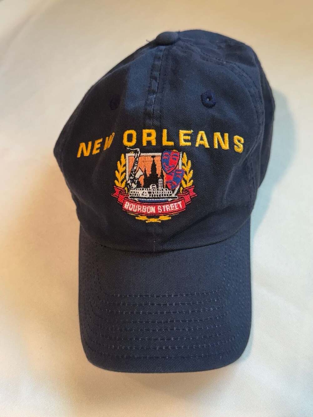Y2K New Orleans Bourbon Street Embroidered Dad Hat Tourist Souvenir Navy